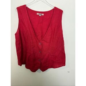 Flax 100% Linen Vest Red Medium Buttons